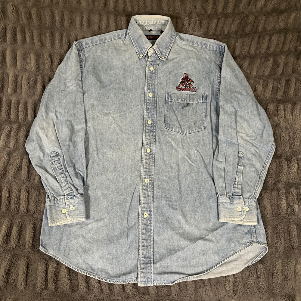 Phoenix Coyotes Butterfield Stage Denim Button Shirt Medium NHL Hockey *Stain